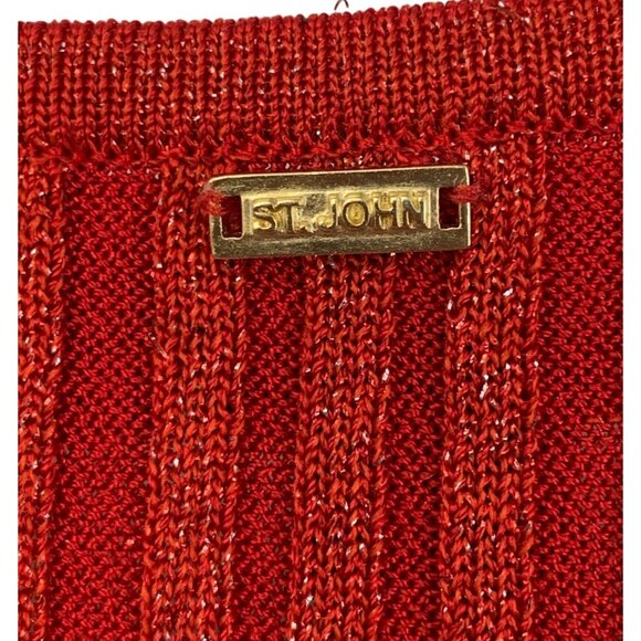 Retro St. John Womens Red Metallic Rib Knit V-Neck Sweater S GUC 7529 3/4 Slv - Picture 5 of 9
